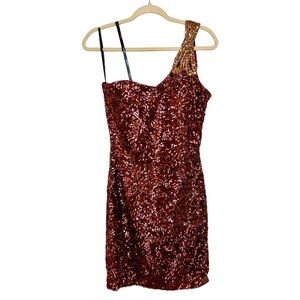 LA FEMME One Shoulder Sequin Mini Dress. Size 6
